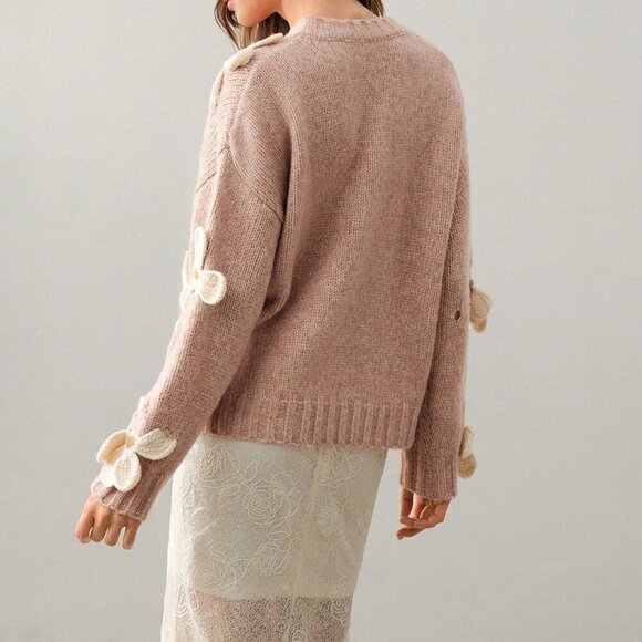 Camel Casual Women's Hand-Crocheted 3D Floral Round Neck Sweater - Picture 3 of 7